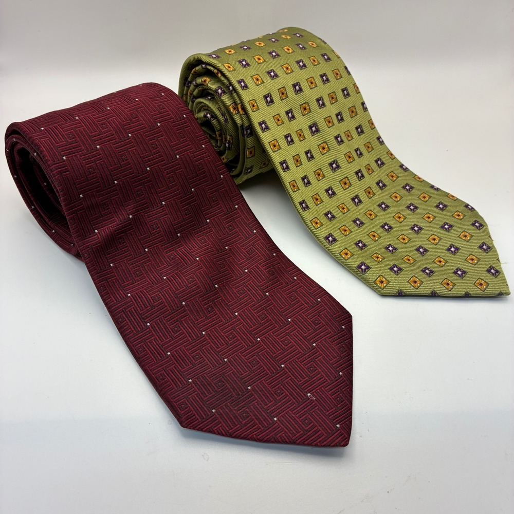 Stafford Executive & The Rogue Silk Tie Bundle of 2 Burgundy Green Geometric